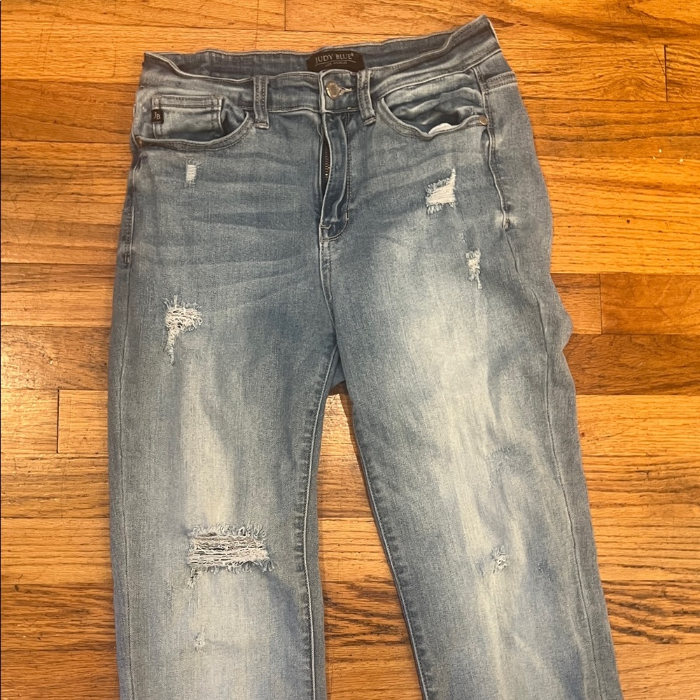 Judy Blue Light Blue Distressed Ankle Jeans - Picture 3 of 11